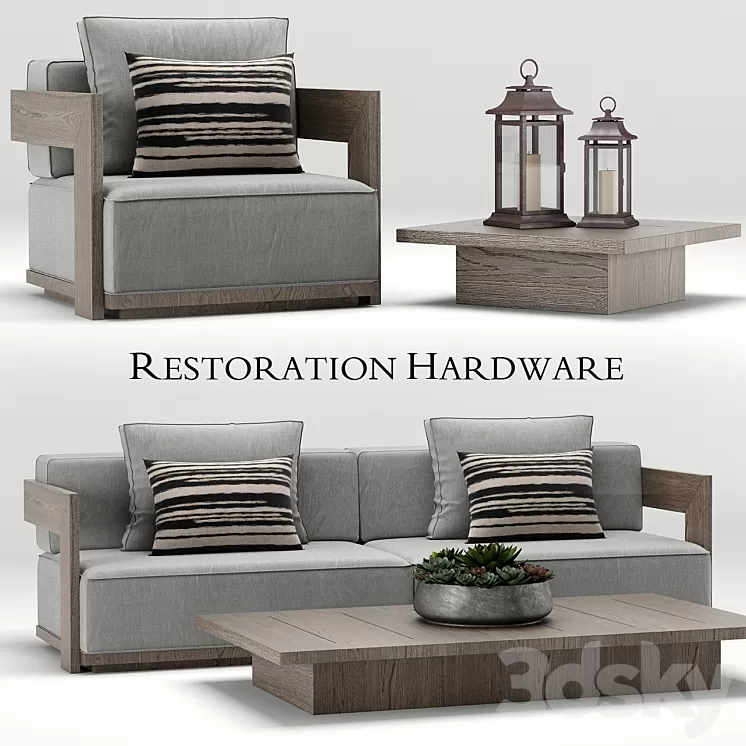 Restoration Hardware Milano teak sofa 3D Model Restoration Hardware Milano teak sofa 3D Model