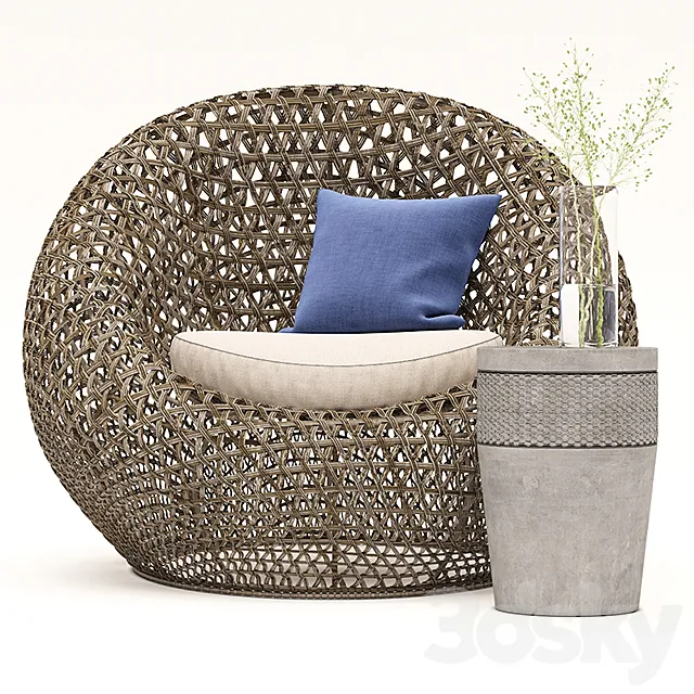 Restoration Hardware Nido Chair and Cosimo Side Table 3D Model