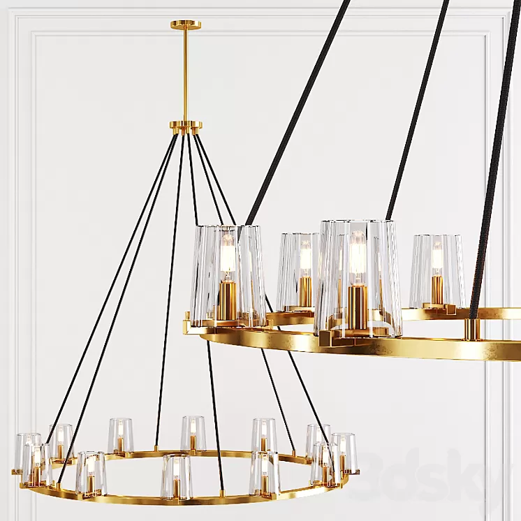Restoration Hardware PAUILLAC ROUND CHANDELIER 48 Glass shade and Brass 3D Model