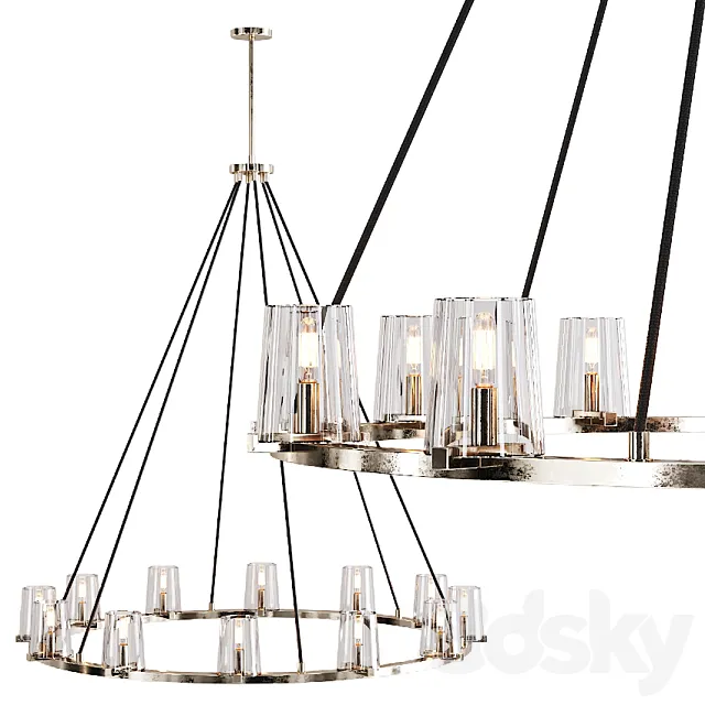 Restoration Hardware PAUILLAC ROUND CHANDELIER 48 Glass shade and Nickel 3D Model Restoration Hardware PAUILLAC ROUND CHANDELIER 48 Glass shade and Nickel 3D Model