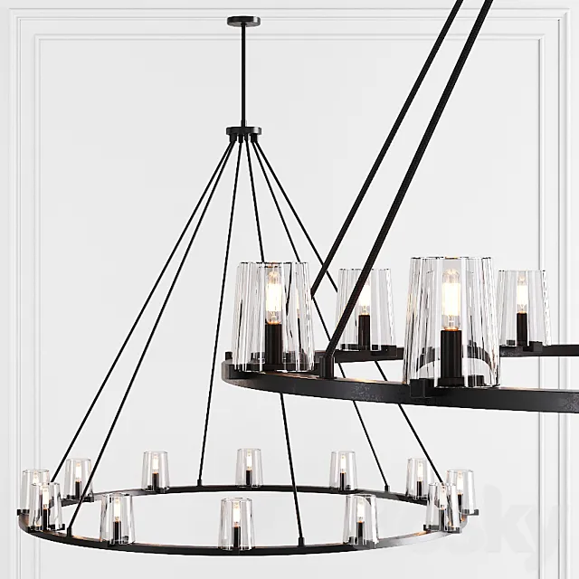 Restoration Hardware PAUILLAC ROUND CHANDELIER 60 Glass shade and Black 3D Model