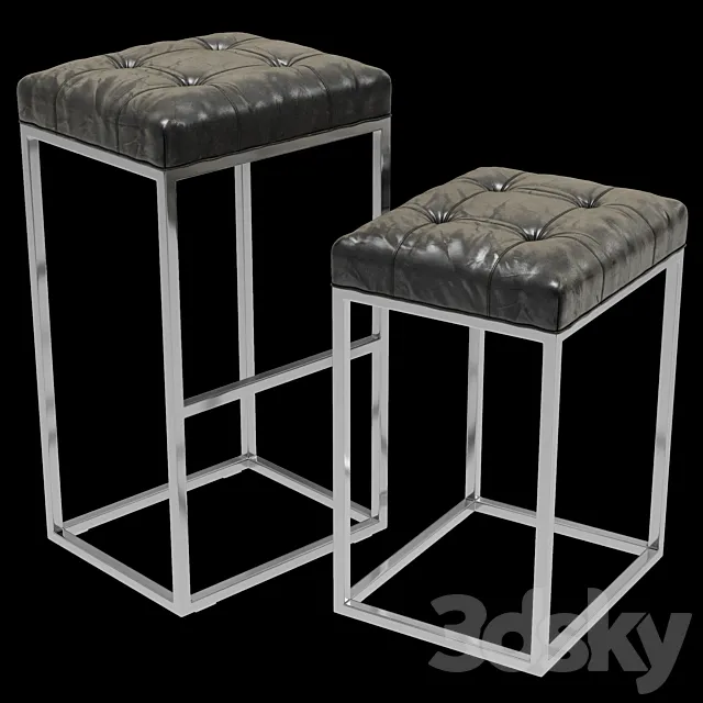 Restoration Hardware Reese Tufted Leather Stool 3D Model Restoration Hardware Reese Tufted Leather Stool 3D Model