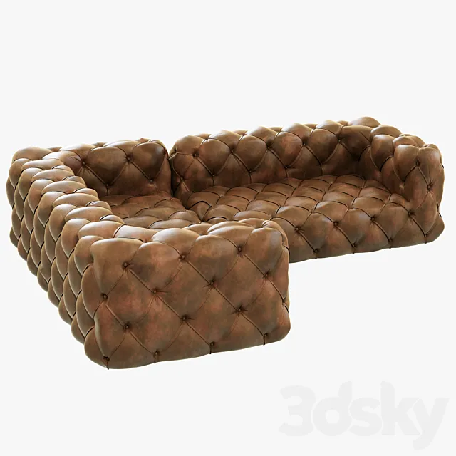 Restoration Hardware Soho Tufted Leather Corner Sectional 3D Model Restoration Hardware Soho Tufted Leather Corner Sectional 3D Model