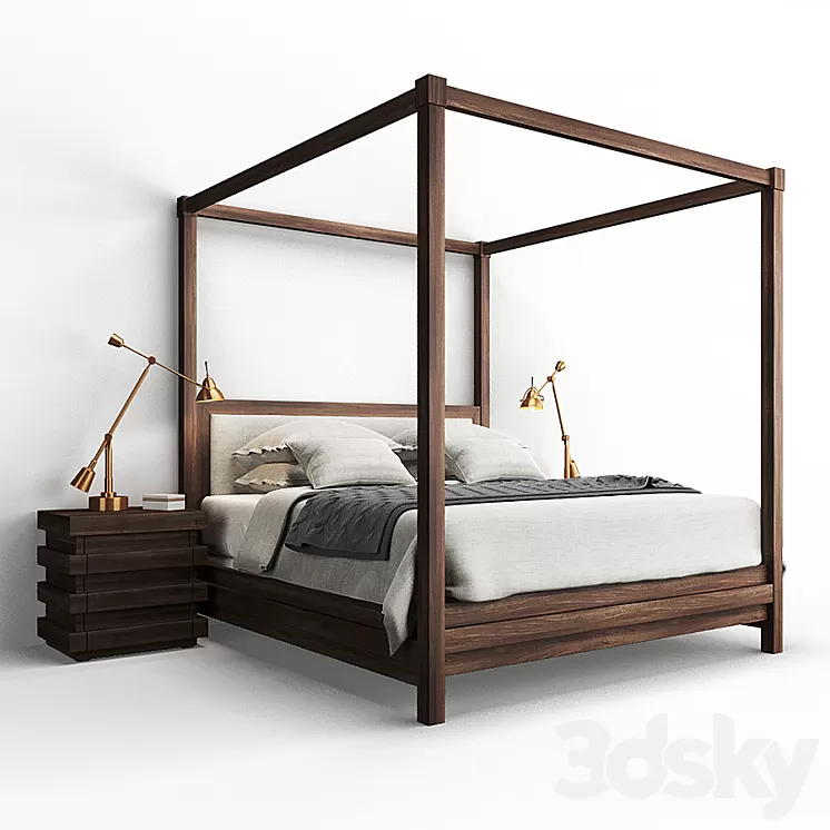 Restoration Hardware STACKED Bed and Nightstand 3D Model