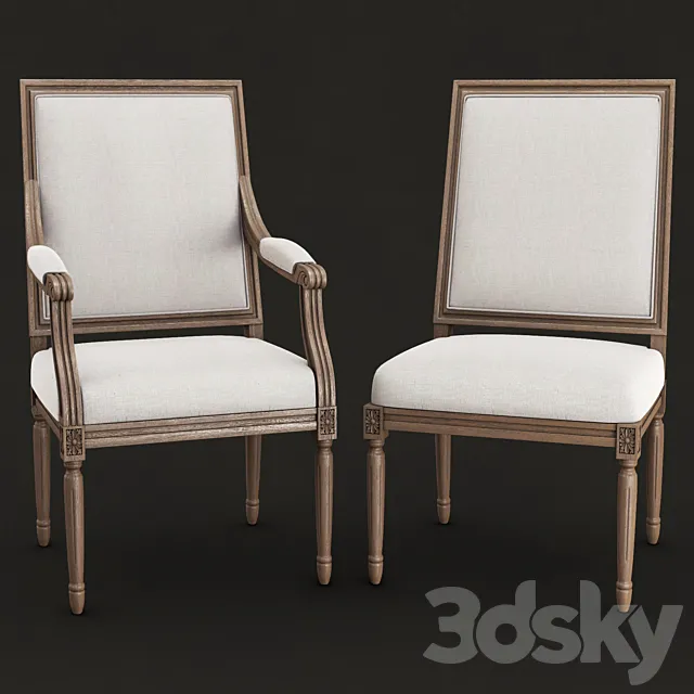 Restoration hardware – Vintage french square upholstered chairs 3D Model Restoration hardware – Vintage french square upholstered chairs 3D Model