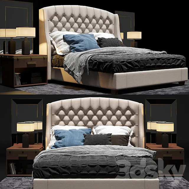 Restoration Hardware Warner Tufted Bed 3DModel Restoration Hardware Warner Tufted Bed 3DModel