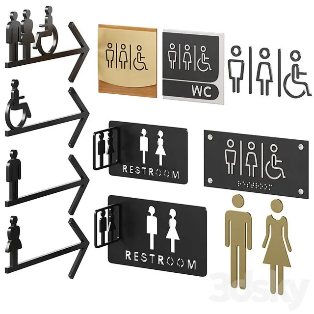 Restroom Directional Door Signs 2 3D Model