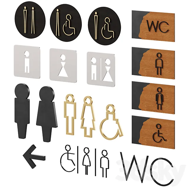 Restroom Directional Door Signs 3 3D Model