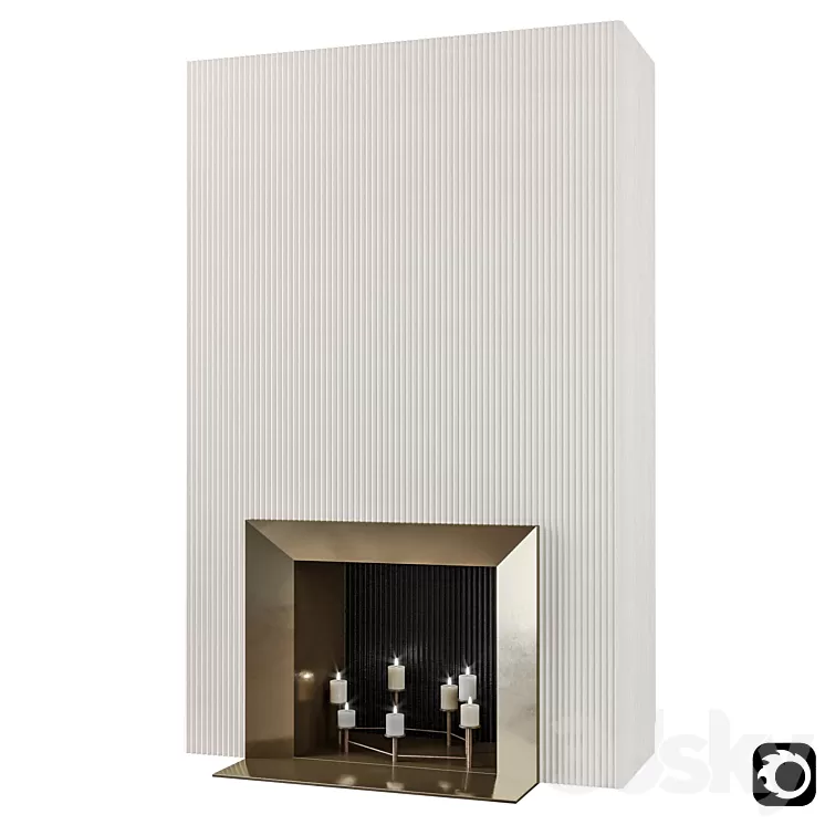 Retro fireplace with candles 3D Model