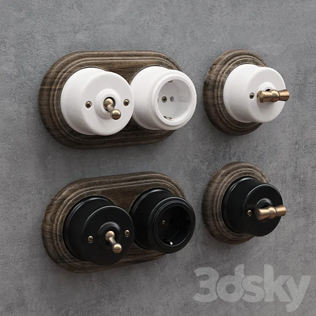 Retro sockets and switches for the outdoor installation 3D Model Retro sockets and switches for the outdoor installation 3D Model