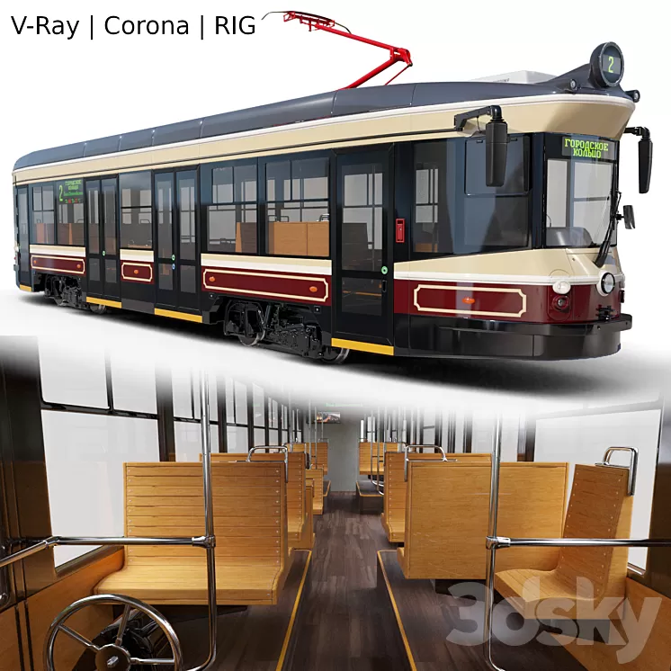 Retro style tram UVZ 71-415R 3D Model Free Download
