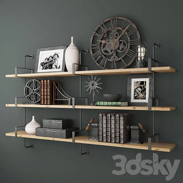 RH 1950S FRENCH FACTORY SHELVING 3D Model