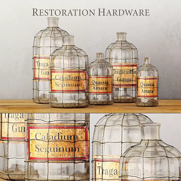 RH \/ 19TH C. CAGED APOTHECARY BOTTLE COLLECTION 3D Model