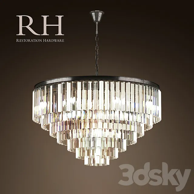 RH _ 1920S ODEON GLASS FRINGE 7-RING CHANDELIER IRON 3DModel RH _ 1920S ODEON GLASS FRINGE 7-RING CHANDELIER IRON 3DModel