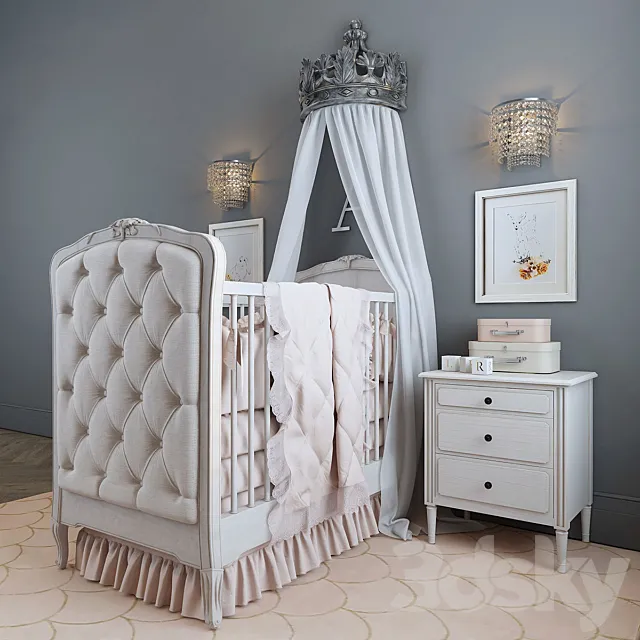 RH _ BED COLETTE TUFTED CRIB 3D Model RH _ BED COLETTE TUFTED CRIB 3D Model