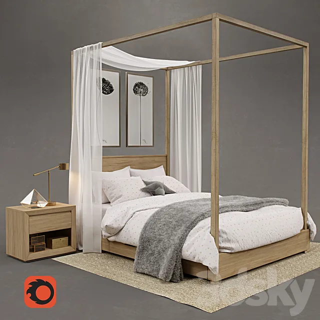 RH _ Callum storage canopy bed 3D Model RH _ Callum storage canopy bed 3D Model