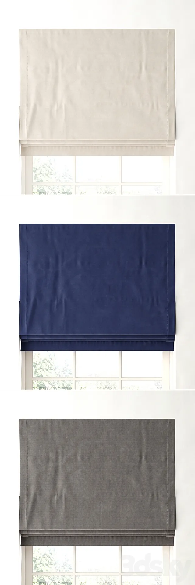 RH _ COTTON CANVAS CORDLESS ROMAN SHADE 3D Model