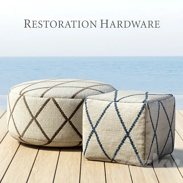 RH _ OUTDOOR HAND-KNOTTED MOROCCAN TILE FLATWEAVE POUF 3DModel RH _ OUTDOOR HAND-KNOTTED MOROCCAN TILE FLATWEAVE POUF 3DModel