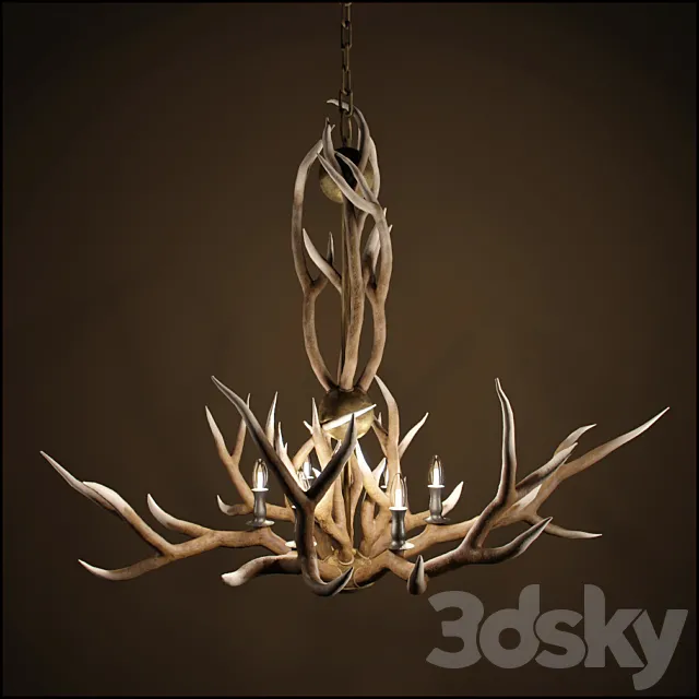 RH Adirondack Antler 6-Arm Chandelier 3DModel RH Adirondack Antler 6-Arm Chandelier 3DModel