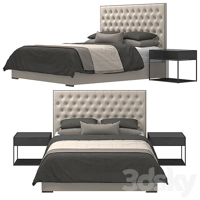 RH – Adler Panel Diamond-Tufted Fabric Bed with Nailheads 3D Model RH – Adler Panel Diamond-Tufted Fabric Bed with Nailheads 3D Model