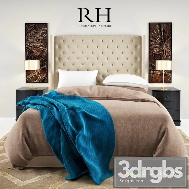 RH Adler Tufted Platform Bed 3D Model Download RH Adler Tufted Platform Bed 3D Model Download