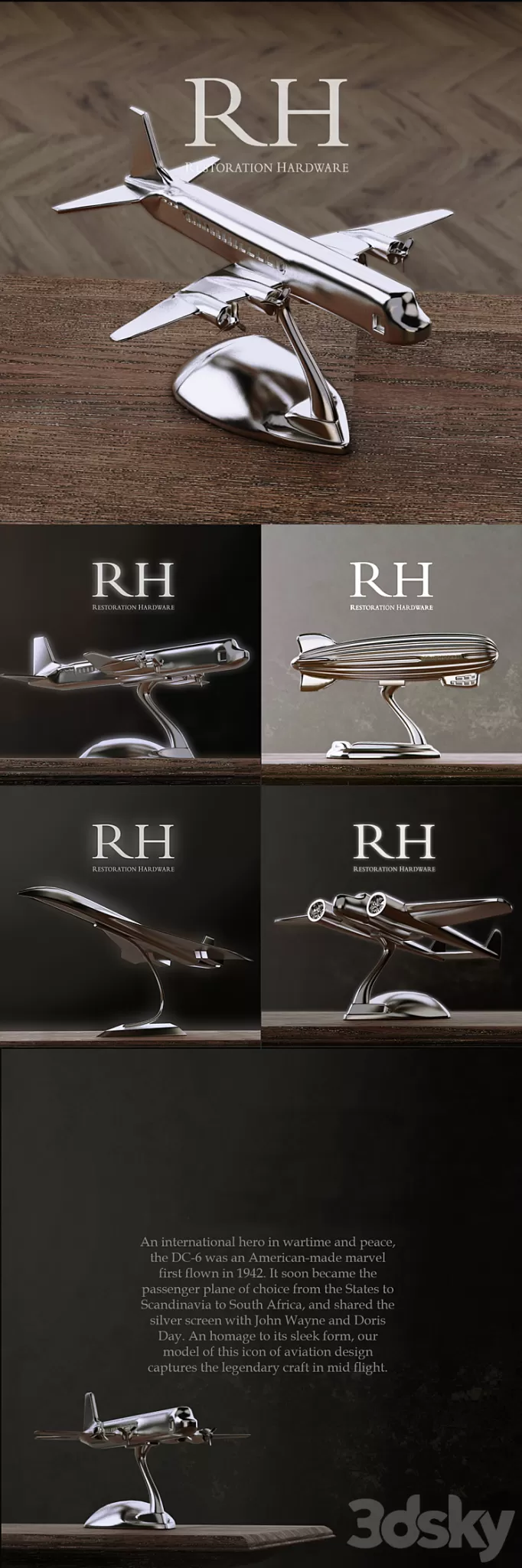RH AIRCRAFTS DECORATION SET OF 4 3D Model RH AIRCRAFTS DECORATION SET OF 4 3D Model