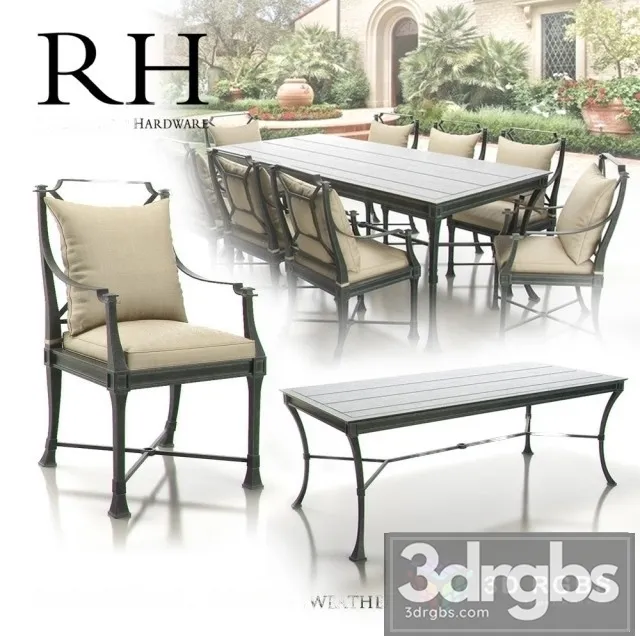 RH Antibes Dining Chair Table 3D Model Download