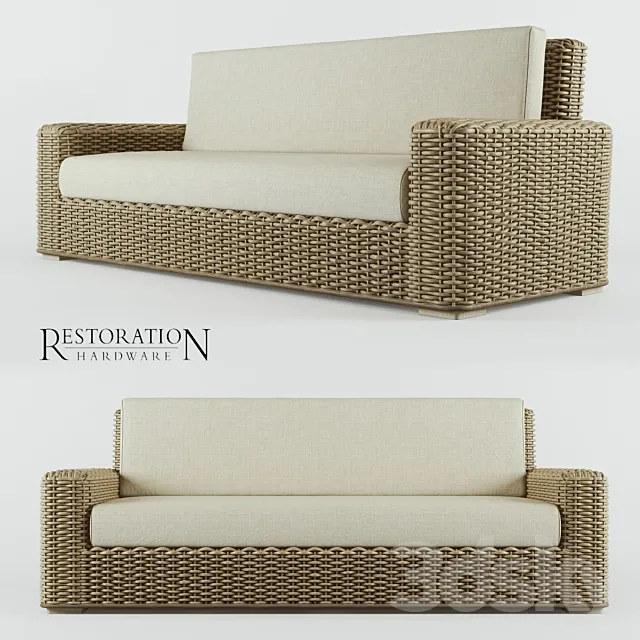 RH Antilles Rattan Sofa 3D Model RH Antilles Rattan Sofa 3D Model