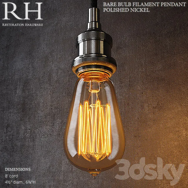 RH Bare Bulb Filament Pendant Polished Nickel 3D Model RH Bare Bulb Filament Pendant Polished Nickel 3D Model