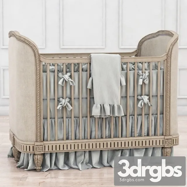 Rh Belle Upholstered Crib Distressed Linen 3D Model Download