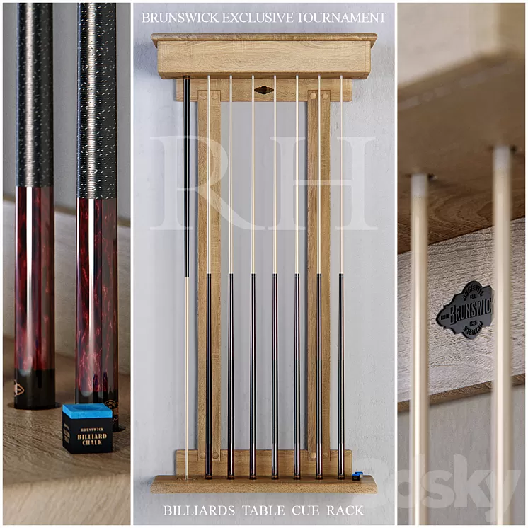RH Brunswick exclusive tournament billiards cue rack 3D Model