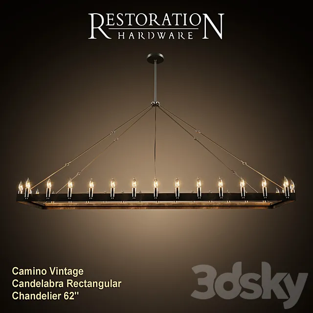 RH Camino Vintage Candelabra Rectangular Chandelier 62 ” 3D Model
