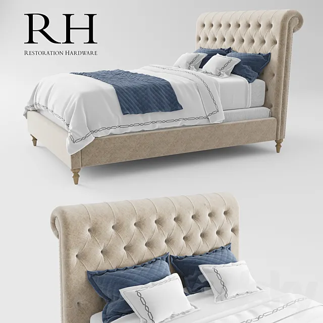 RH Chesterfield Fabric Sleigh Bed 3DModel RH Chesterfield Fabric Sleigh Bed 3DModel
