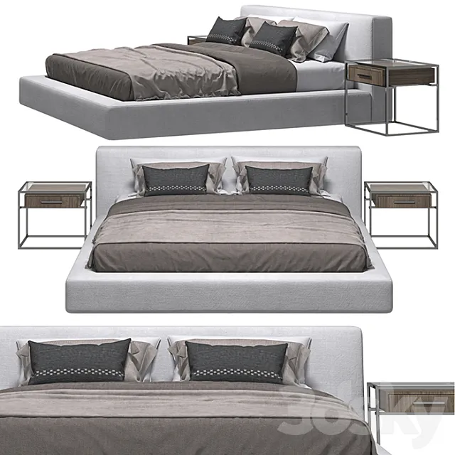 RH – Cloud Platform Slipcovered Bed And Kennan Bedside Table 3D Model RH – Cloud Platform Slipcovered Bed And Kennan Bedside Table 3D Model