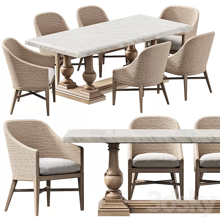 RH DINING SET 8 3D Model Free Download