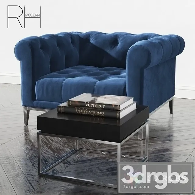 RH Italia Chesterfield Fabric Chair 3D Model Download