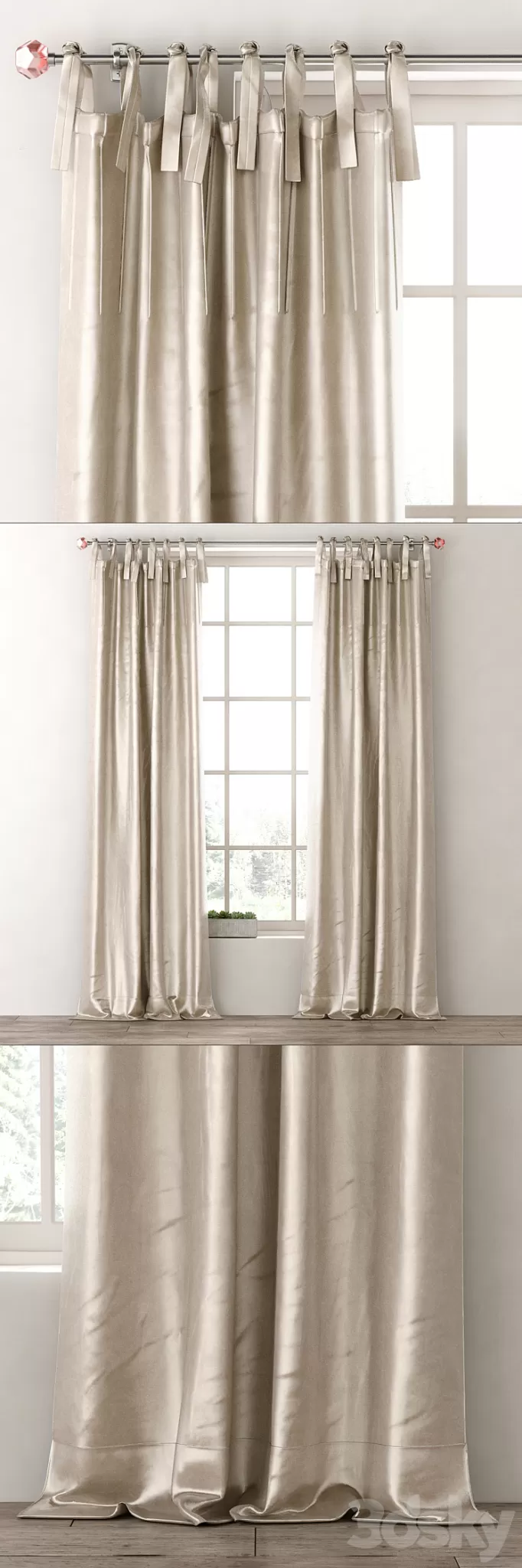 RH \/ LUSTER SILK TIE-TOP DRAPERY PANEL 3D Model