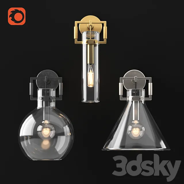 RH Machinist Glass Sconce Set 3D Model