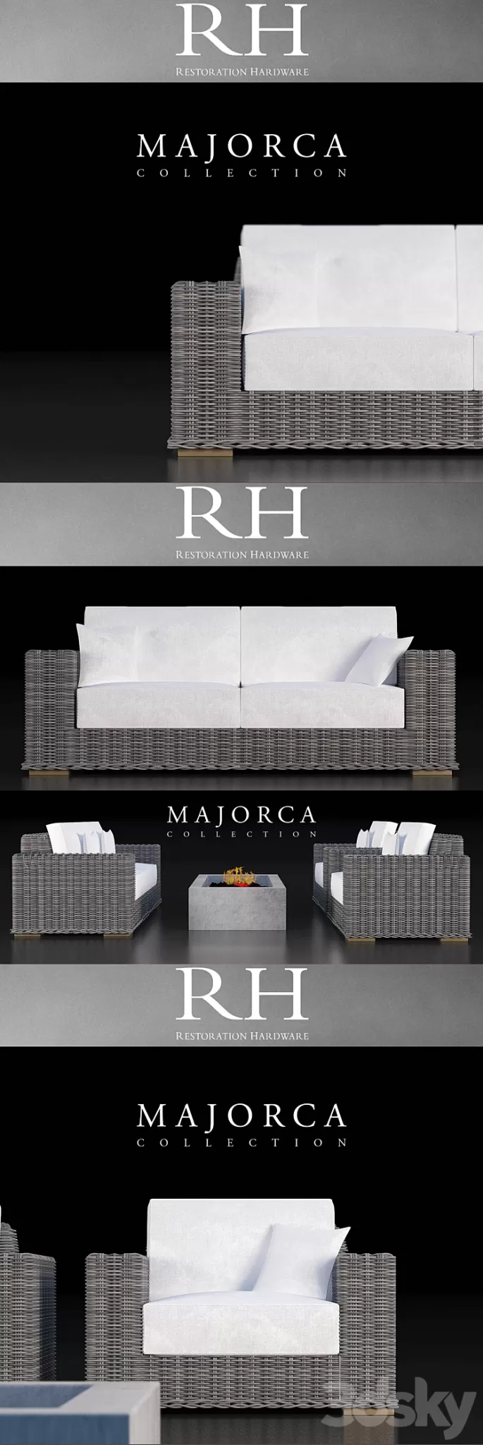 RH MAJORCA COLLECTION GREY SOFA 3D Model