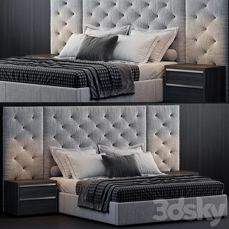 RH Modena Extended Panel Diamond Fabric Platform Bed 3D Model