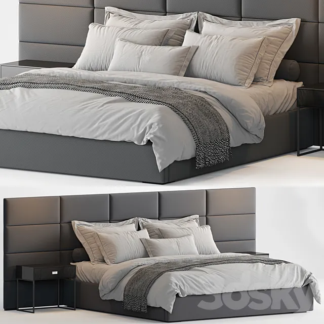 RH Modena Extended Panel Rectangular Channel Fabric Platform Bed 3D Model