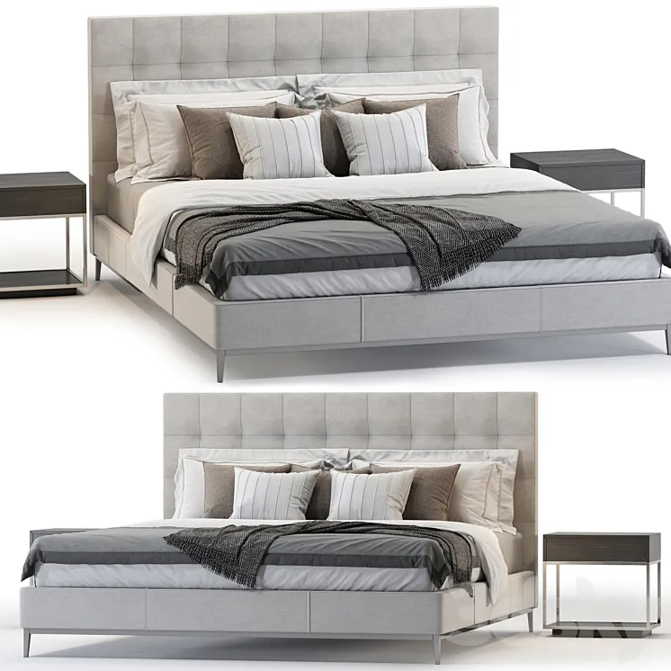 RH MODENA FABRIC BOX-TUFTED PANEL PLATFORM BED 3D Model Free Download