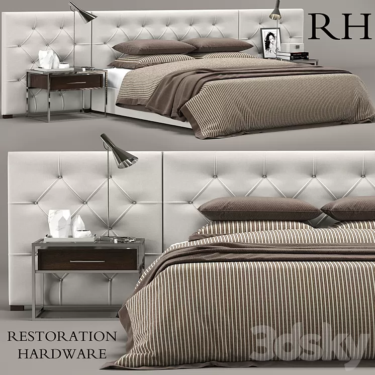 RH Modern custom diamond tufted fabric headbord bed 3D Model