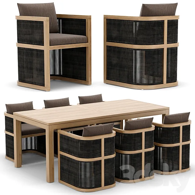 RH Outdoor Capri restangular table and chair 3D Model