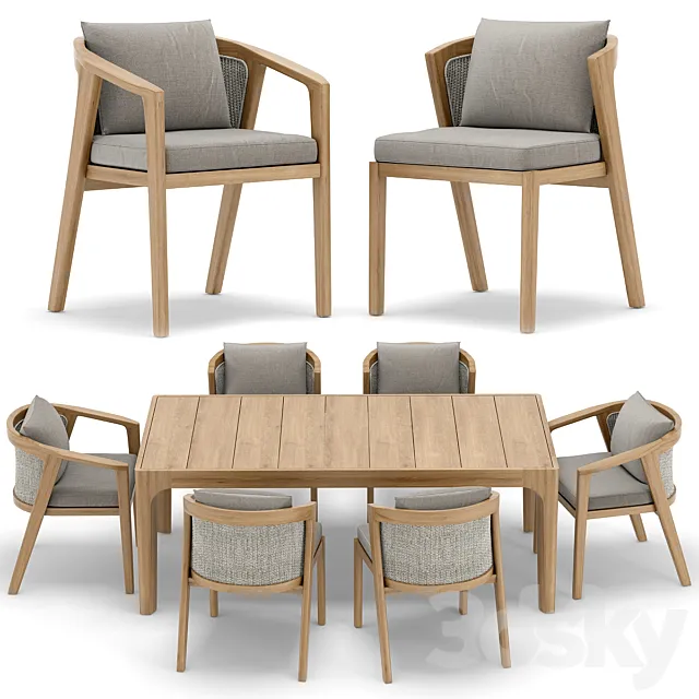 RH Outdoor Malta restangular table and chair 3D Model