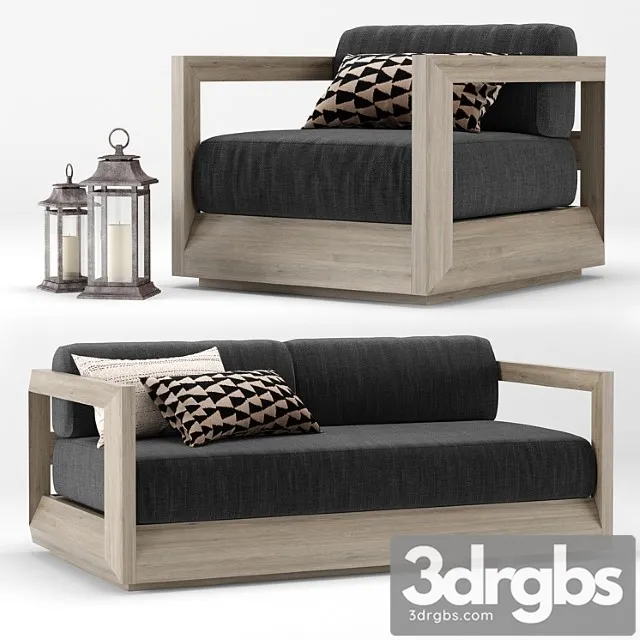 Rh outdoor paloma teak sofa 2 3D Model Download