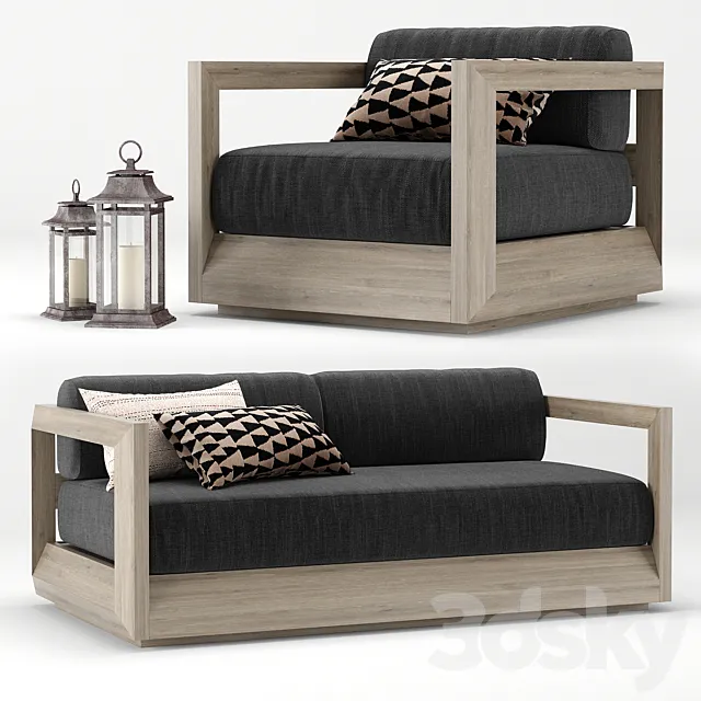 RH Outdoor Paloma Teak Sofa 3D Model RH Outdoor Paloma Teak Sofa 3D Model