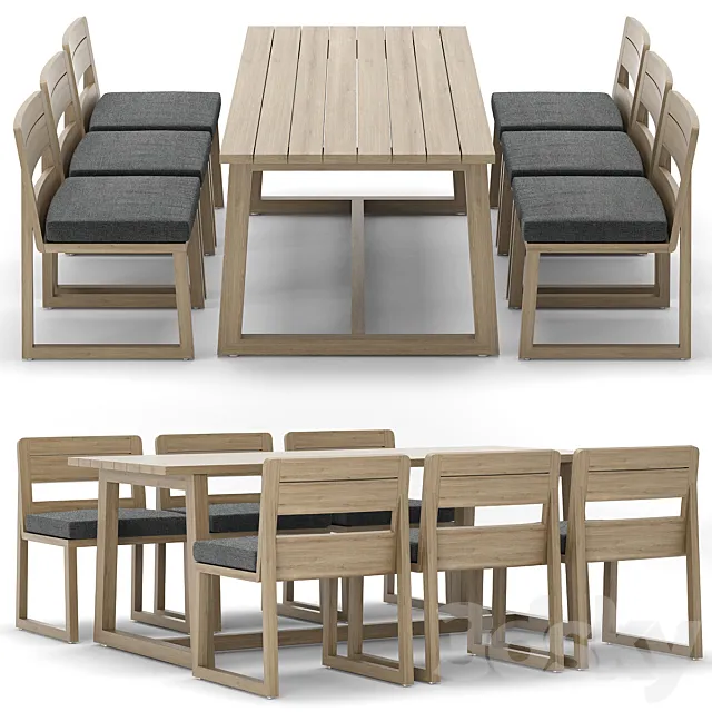 RH Outdoor Sebastian rectangular table chair 3D Model