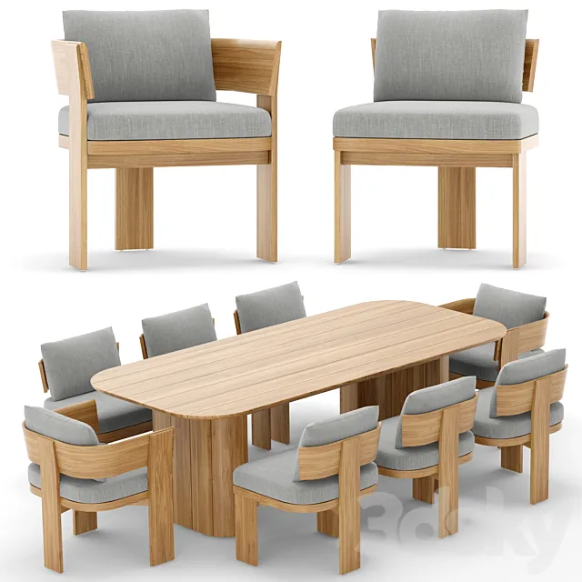 RH outdoor solaro restangular table chairs 3D Model