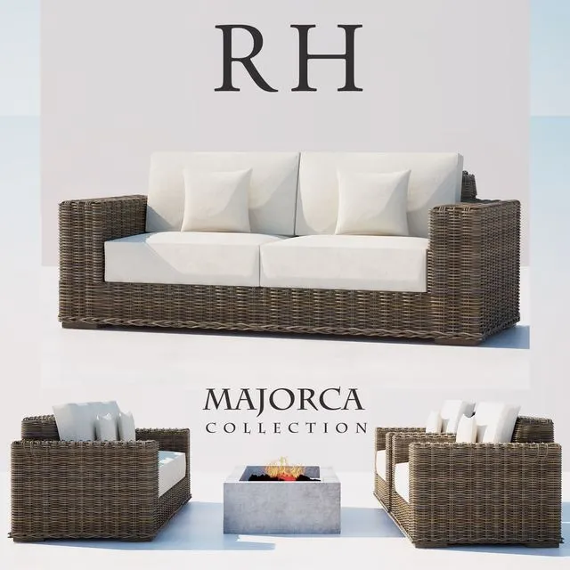RH RATTAN SOFA SET 3D Model RH RATTAN SOFA SET 3D Model